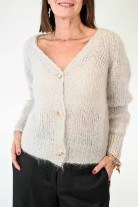 CARDIGAN 3 BOTTONI IN MOHAIR COLOR BEIGE