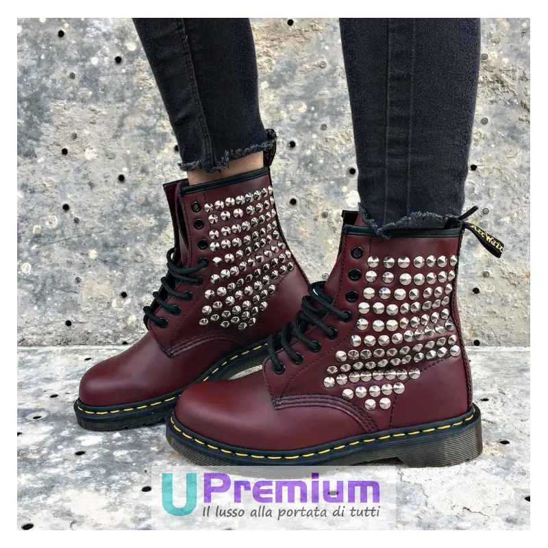 Dr. Martens Bordeaux Borchie Argento Full 1460 [Prodotto Personalizzato]