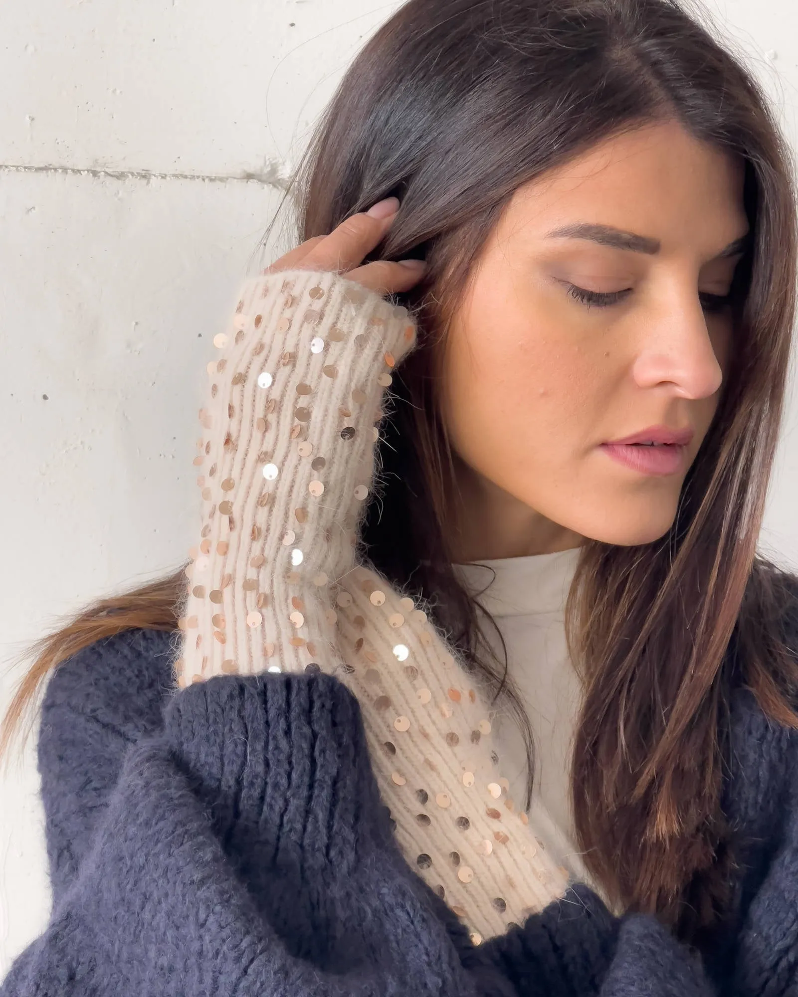 MUFFOLE CON PAILLETTES BEIGE