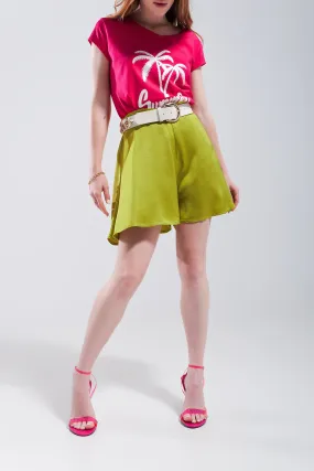 Pantaloncini a vita alta in raso verde lime