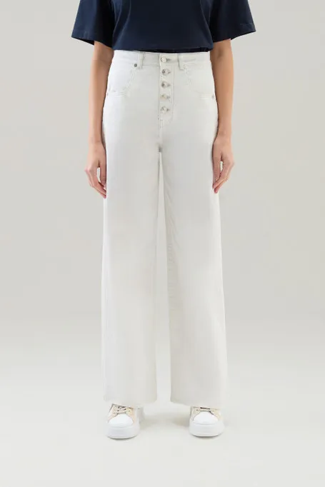 Pantaloni in twill di cotone elasticizzato tinto in capo                                                                        