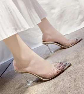 Sandali Décolleté da donna Scarpe con tacco alto in pvc trasparente Scarpe a punta Slipon Scarpe da festa per la festa nuziale p