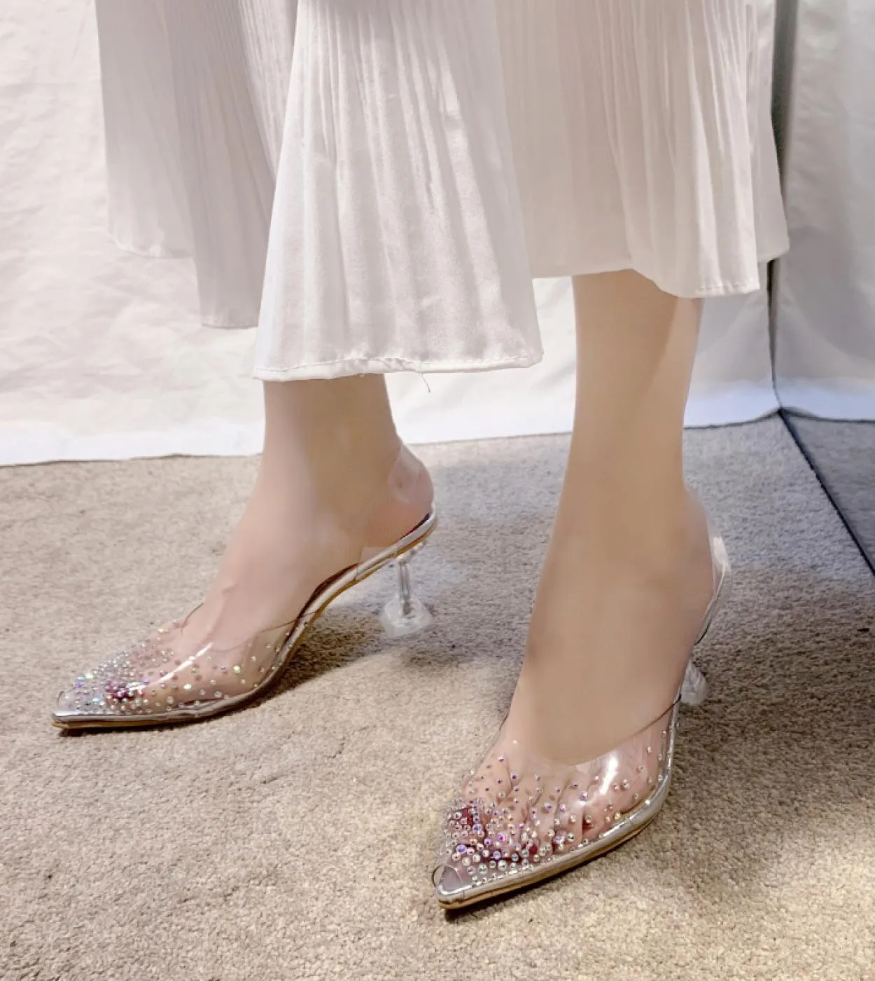 Sandali Décolleté da donna Scarpe con tacco alto in pvc trasparente Scarpe a punta Slipon Scarpe da festa per la festa nuziale p