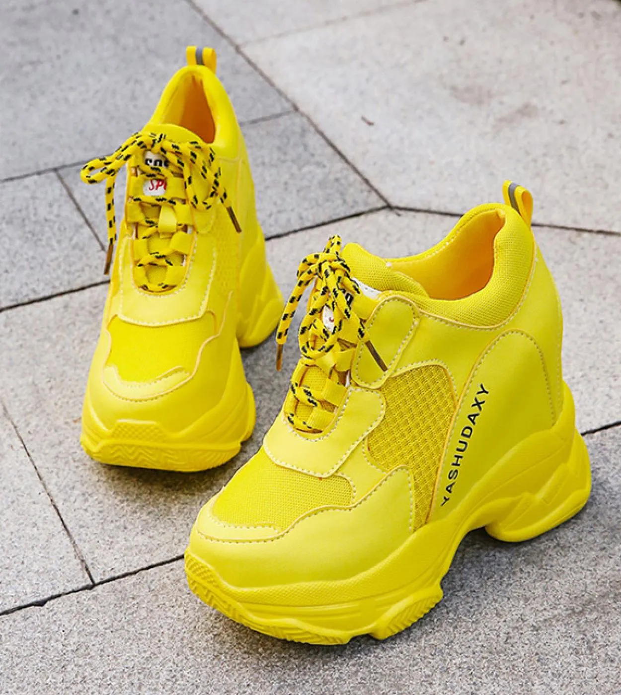 Soft Casual Thick Sneaker Platform Summer Breathable Mesh Womens Shoes Flat Casual Yellow Sports Shoes Female Orange Wo