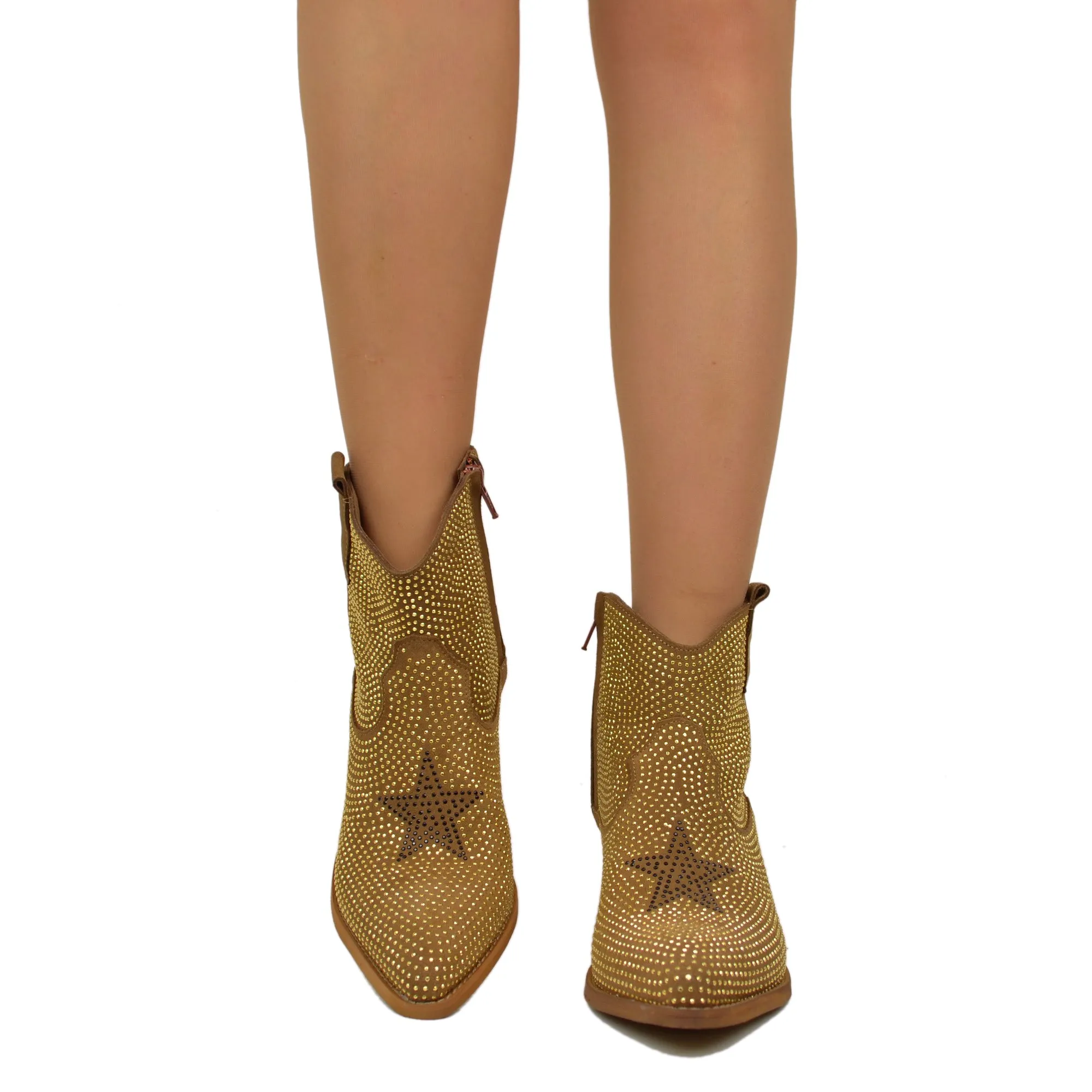 Texanini Tempestati di Strass con Stella Zip Laterale Stone